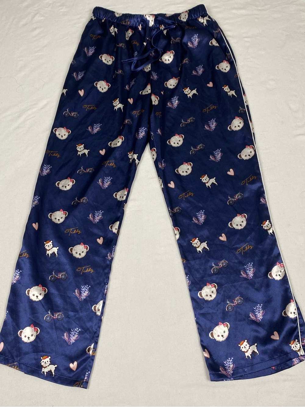 Navy Blue Printed Pajama Pants - Cute Bear & Hearts